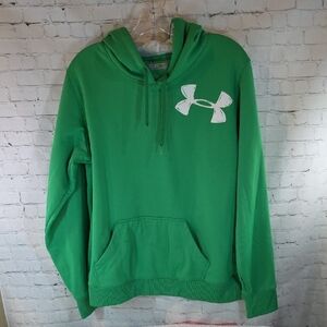 UNDER ARMOUR Mens LG Green Hustle Fleece Hoodie Pullover ColdGear Semi-Fitted